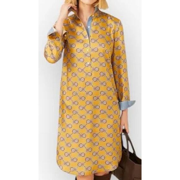 J. McLaughlin Dresses & Skirts - J. McLaughlin Gold Amara Heraldic Knot Print Dress, Medium, Pockets, Collar